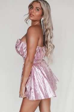 DEAL Felt Like A Movie Metallic Pink Romper