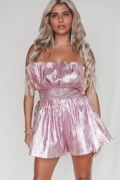 DEAL Felt Like A Movie Metallic Pink Romper
