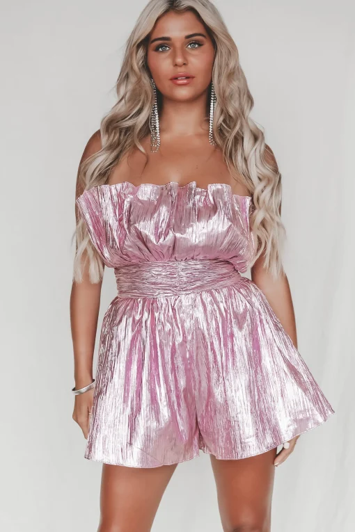 DEAL Felt Like A Movie Metallic Pink Romper