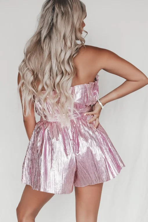 DEAL Felt Like A Movie Metallic Pink Romper