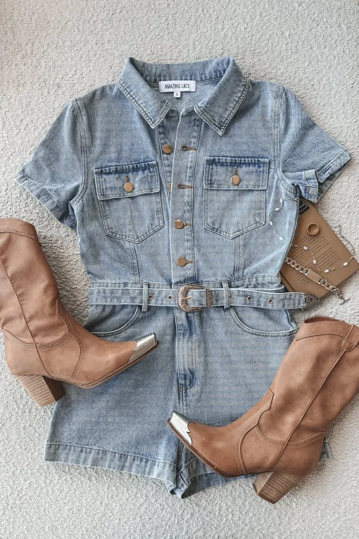 Denim Looks Good On You Short Sleeve Denim Romper