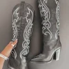 Did You See Her Black Leather Heel Western Boots