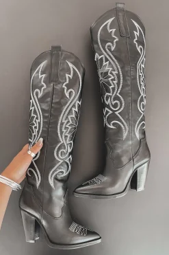 Did You See Her Black Leather Heel Western Boots