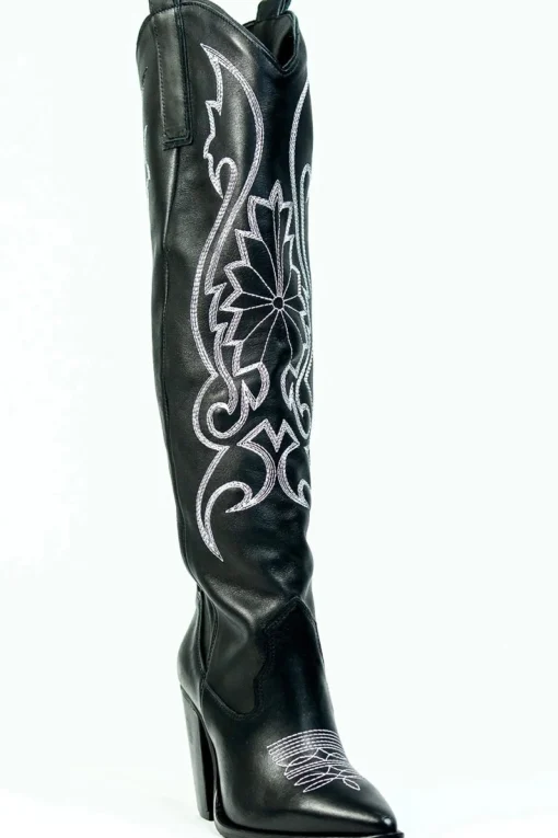 Did You See Her Black Leather Heel Western Boots