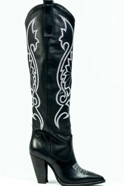 Did You See Her Black Leather Heel Western Boots