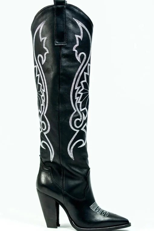 Did You See Her Black Leather Heel Western Boots