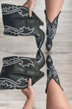 Did You See Her Black Leather Heel Western Boots