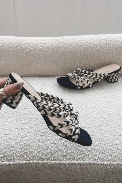 Dressed Up Nicely Black Multi Color Woven Block Heels