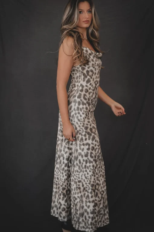Dressed Up On Trend Leopard Cowl Neck Maxi Dress