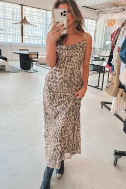 Dressed Up On Trend Leopard Cowl Neck Maxi Dress
