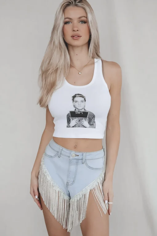 Elvis Mugshot Graphic Army Cropped Tank