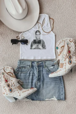 Elvis Mugshot Graphic Army Cropped Tank
