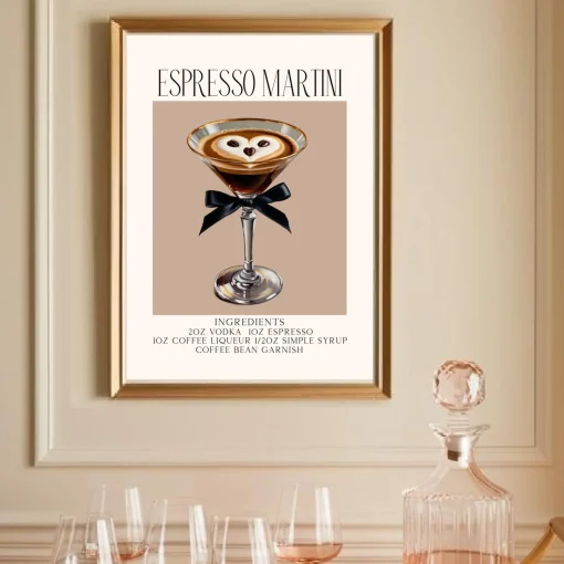 Espresso Martini Poster Cocktail Recipe Barcart Custom Wall Art