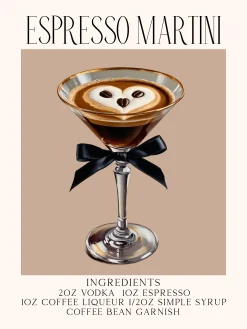 Espresso Martini Poster Cocktail Recipe Barcart Custom Wall Art