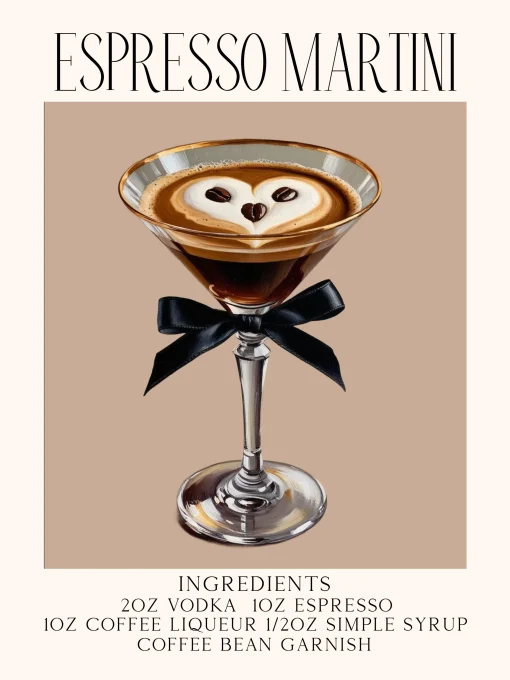 Espresso Martini Poster Cocktail Recipe Barcart Custom Wall Art