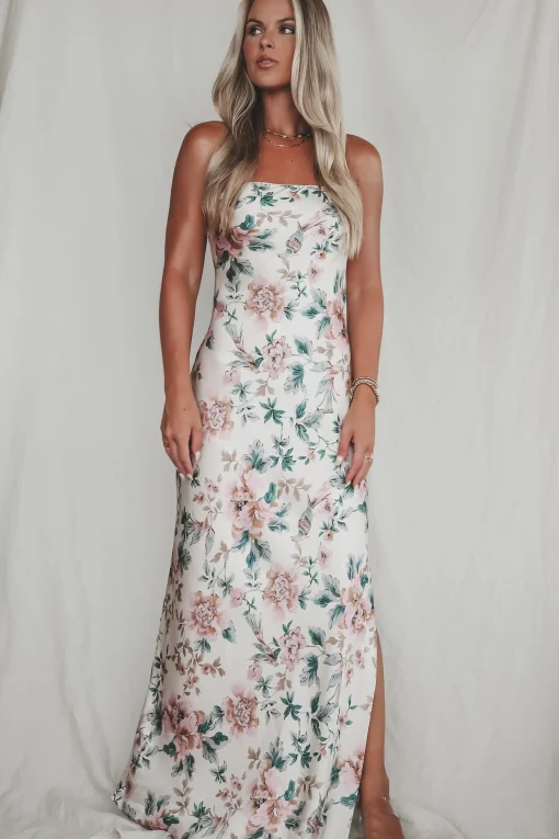 Eyes On You Obviously Ivory Satin Strapless Maxi Dress