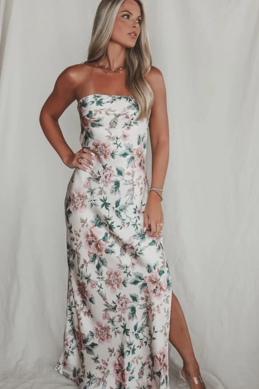 Eyes On You Obviously Ivory Satin Strapless Maxi Dress
