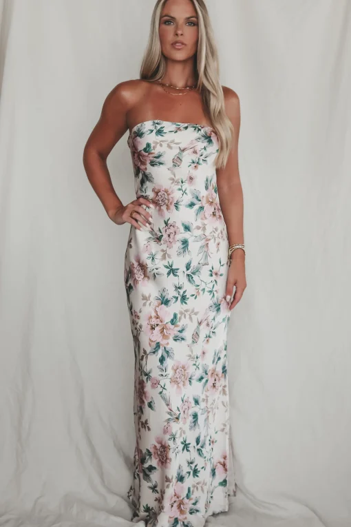 Eyes On You Obviously Ivory Satin Strapless Maxi Dress