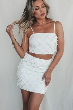 Fashionably Late White Beaded Skirt