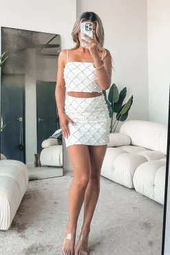 Fashionably Late White Beaded Skirt