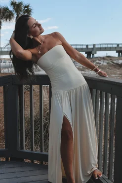 Forever Plus One Strapless Drop Waist Maxi Dress