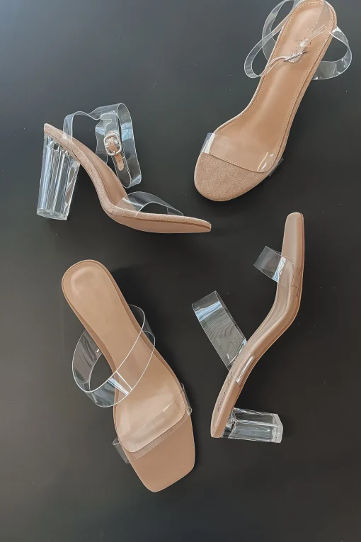 Goes With Everything Clear Strap Slip On Heels