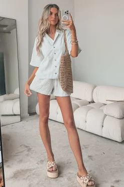 Having A Boat Day Light Blue Striped Shorts