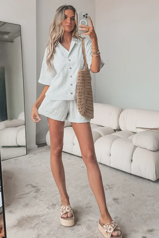 Having A Boat Day Light Blue Striped Shorts