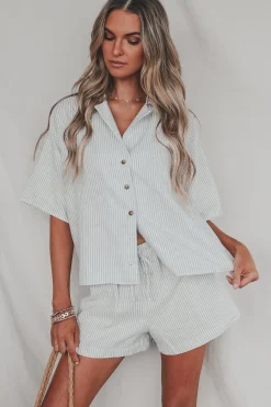 Having A Boat Day Striped Button Up Top