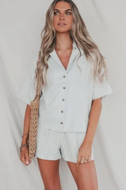 Having A Boat Day Striped Button Up Top