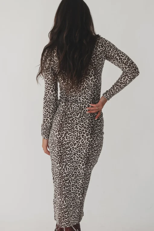 High Class Long Sleeve Leopard Midi Dress