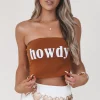 Howdy Double Lined Burnt Orange Western Strapless Graphic