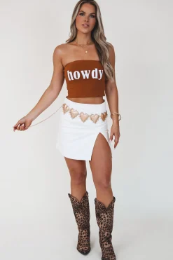 Howdy Double Lined Burnt Orange Western Strapless Graphic