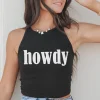 Howdy High Neck Western Graphic Cropped Fitted Tank