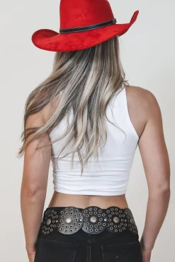 I Love Cowboys High Neck Western Graphic Cropped Fitted Tank