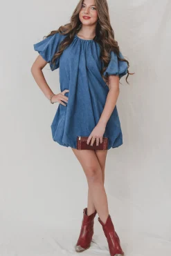 If You Say So Short Sleeve Denim Babydoll Dress