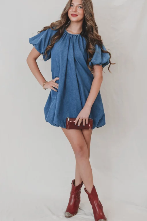 If You Say So Short Sleeve Denim Babydoll Dress