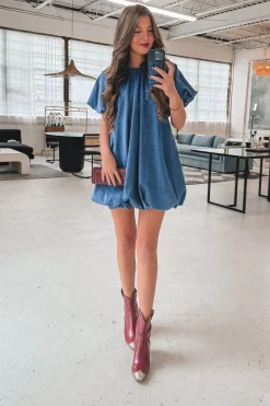 If You Say So Short Sleeve Denim Babydoll Dress