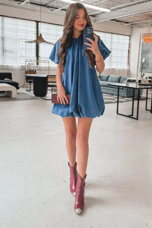 If You Say So Short Sleeve Denim Babydoll Dress