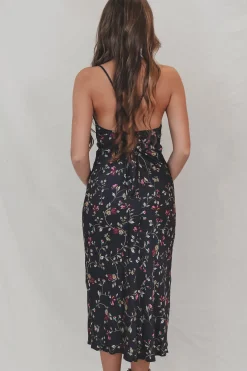 In Your Wildest Dream Navy Floral Satin Midi Dress