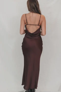It's A Date Brown Satin Maxi Dress