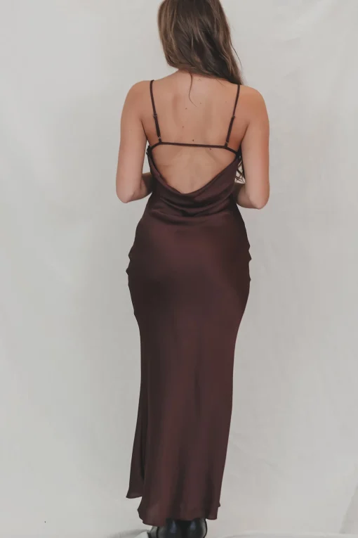 It's A Date Brown Satin Maxi Dress