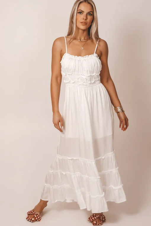 Just A Little Crush Satin Ivory Maxi Dress