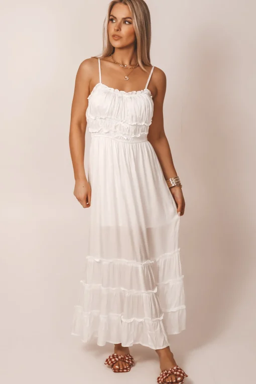 Just A Little Crush Satin Ivory Maxi Dress