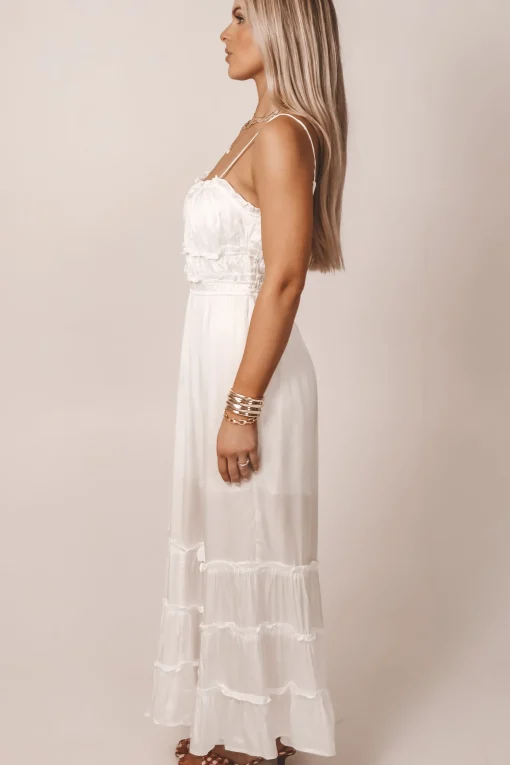 Just A Little Crush Satin Ivory Maxi Dress