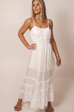 Just A Little Crush Satin Ivory Maxi Dress