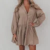 Late But Looking Good Long Sleeve Button Up Collared Dress