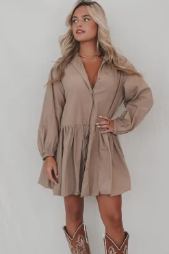 Late But Looking Good Long Sleeve Button Up Collared Dress