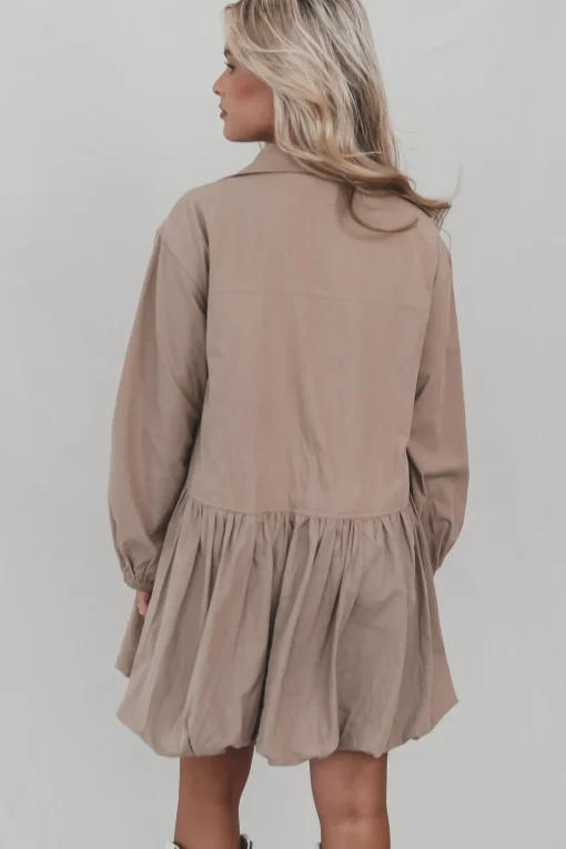 Late But Looking Good Long Sleeve Button Up Collared Dress