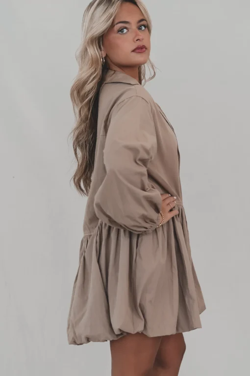 Late But Looking Good Long Sleeve Button Up Collared Dress